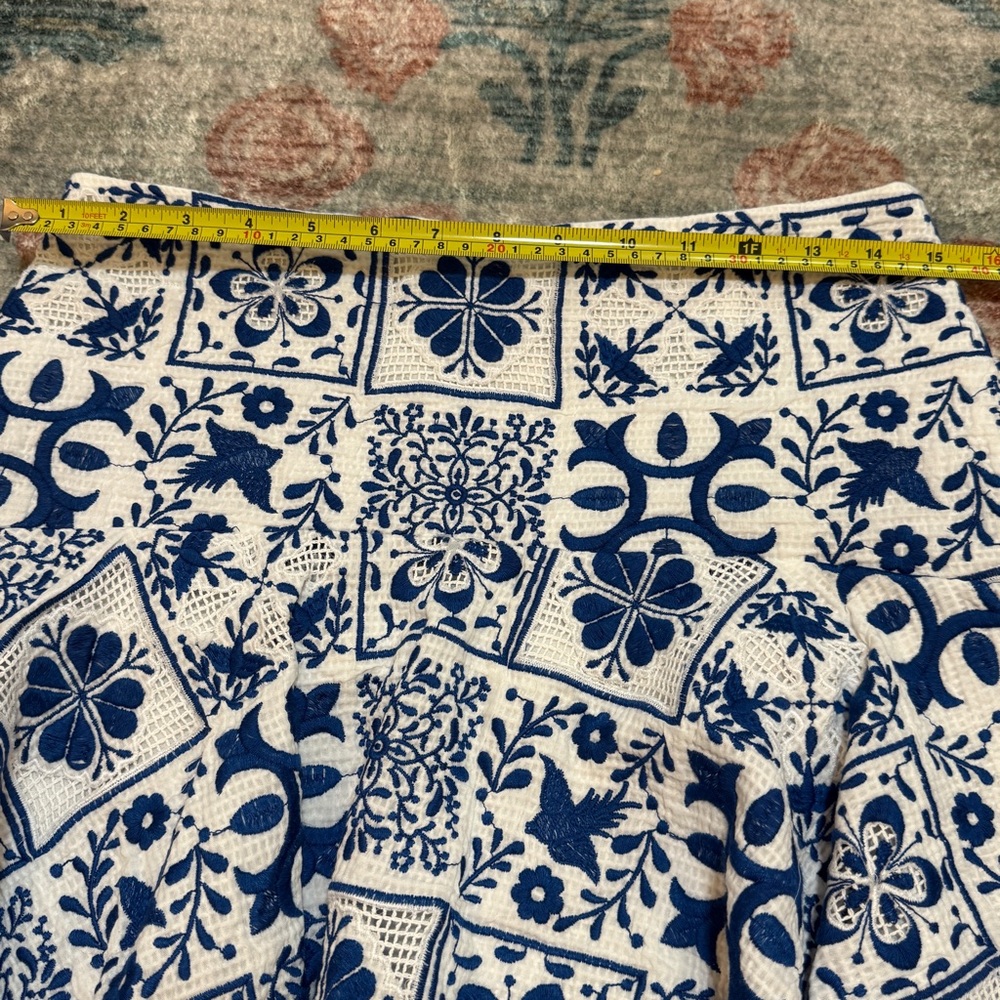 Anthropologie Maeve Blue and White Embroidered Tile Print Skirt & Crop Top Set - Picture 14 of 16